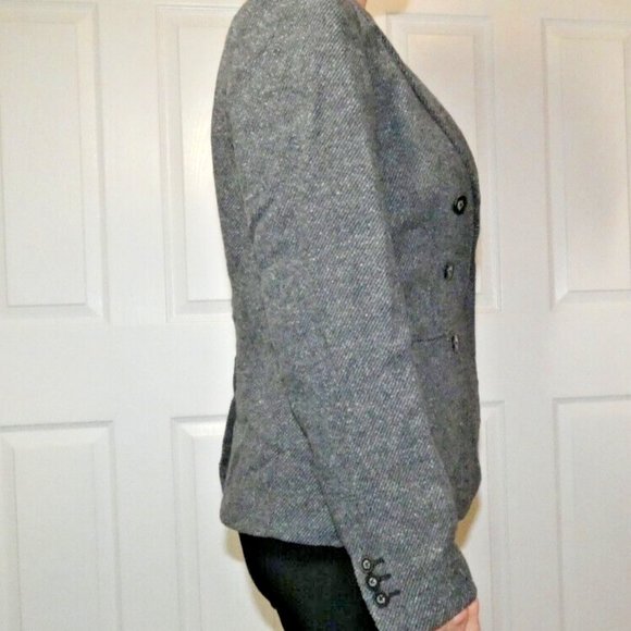 Linen Wool Jacket Black Tweed Equestrian Blazer British Office Work UK 12 = US 8 - Picture 6 of 11